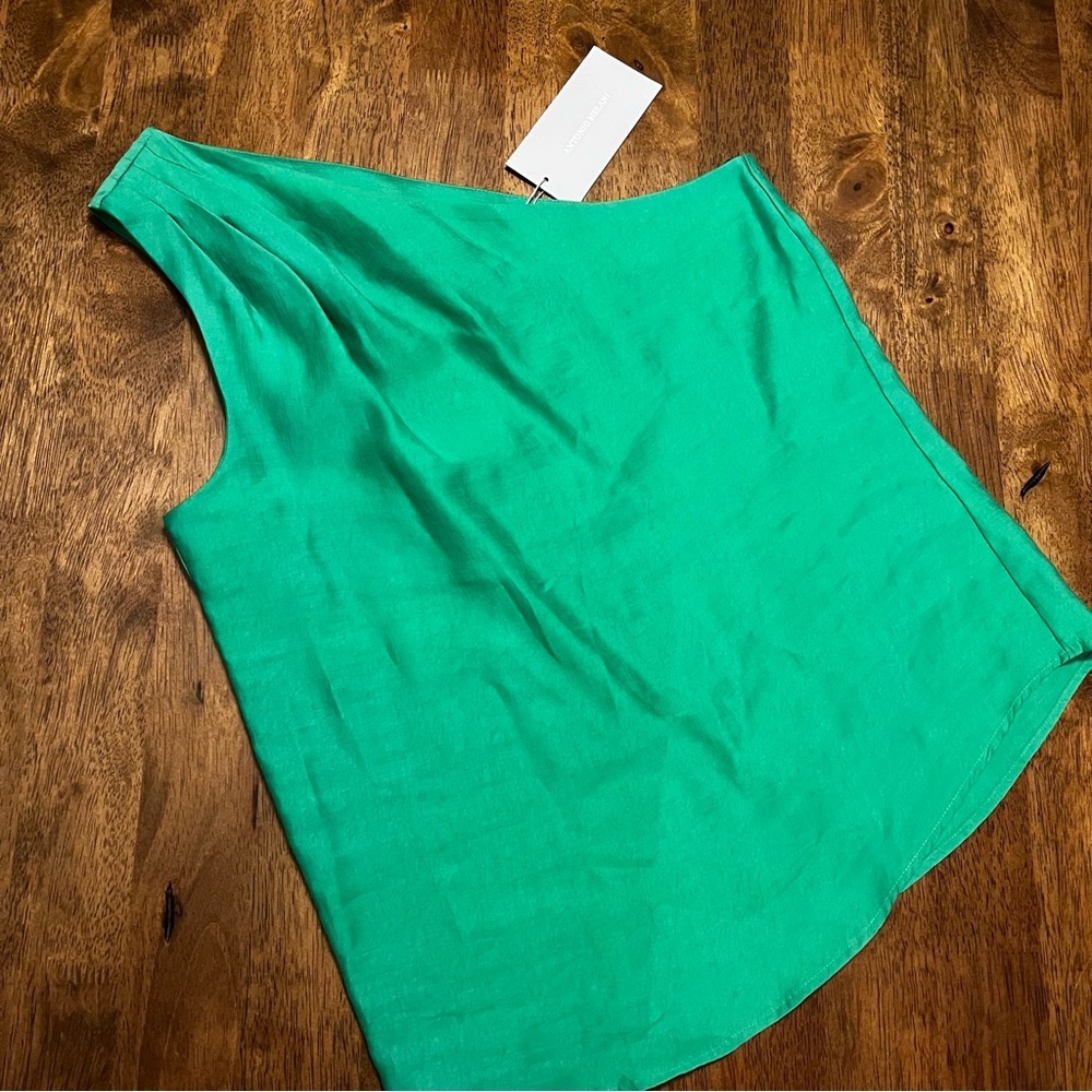 NWT Antonio Melani Adele Green Asymmetrical One Shoulder Pleated Top XS New